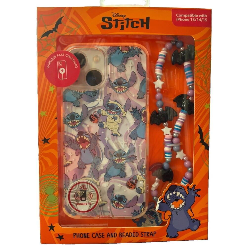 Disney Stitch Halloween iPhone 13 / 14 / 15 Hard Case & Beaded Strap NIP